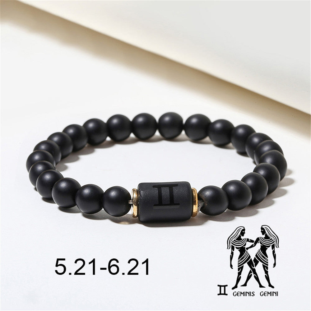 Matte Black Agate Geometric Beaded Bracelet for Men and Women