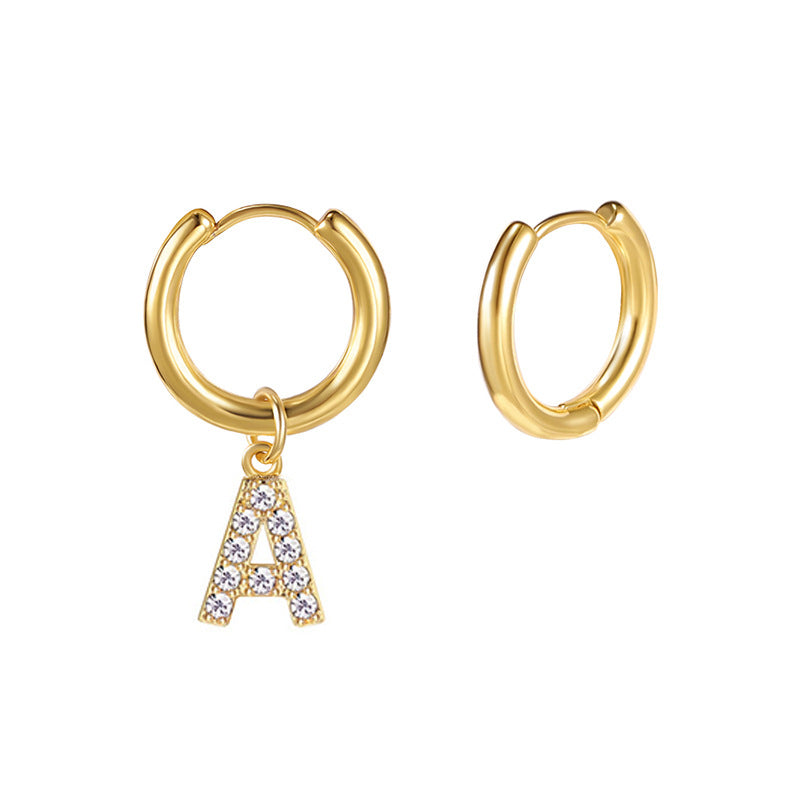 Minimalist Letter-Shaped Stainless Steel Pendant Earrings with 18K Gold Plating and Zircon Inlay