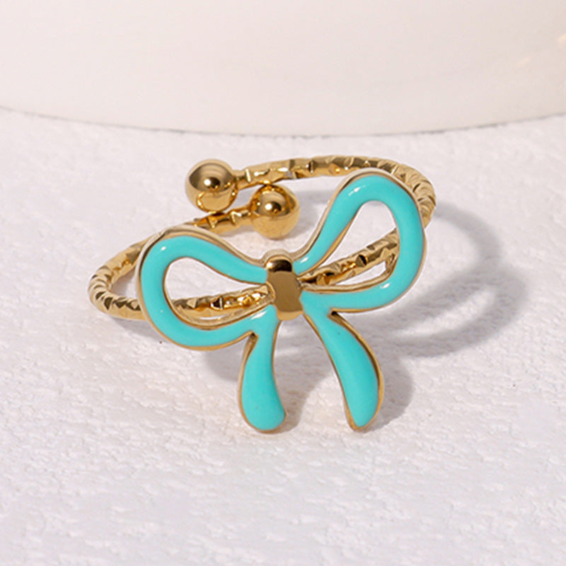 Delizioso Anello Aperto da Donna a Forma di Fiocco in Acciaio Inossidabile Placcato Oro Stile Minimalista