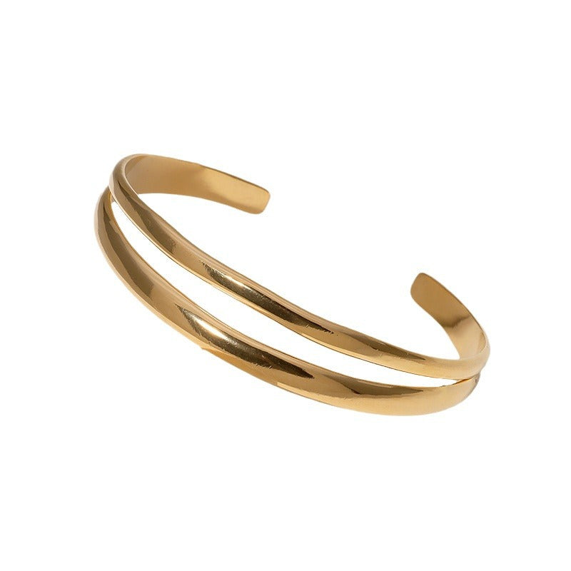 Pulsera Minimalista de Acero Inoxidable Tono Frío para Mujer con Acabado Chapado y Diseño de Líneas Geométricas
