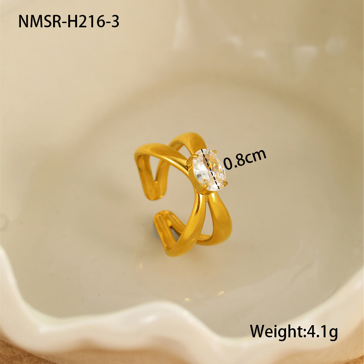 Anello da Donna Minimalista Geometrico in Acciaio al Titanio Placcato Oro 18K con Intarsio di Zirconi