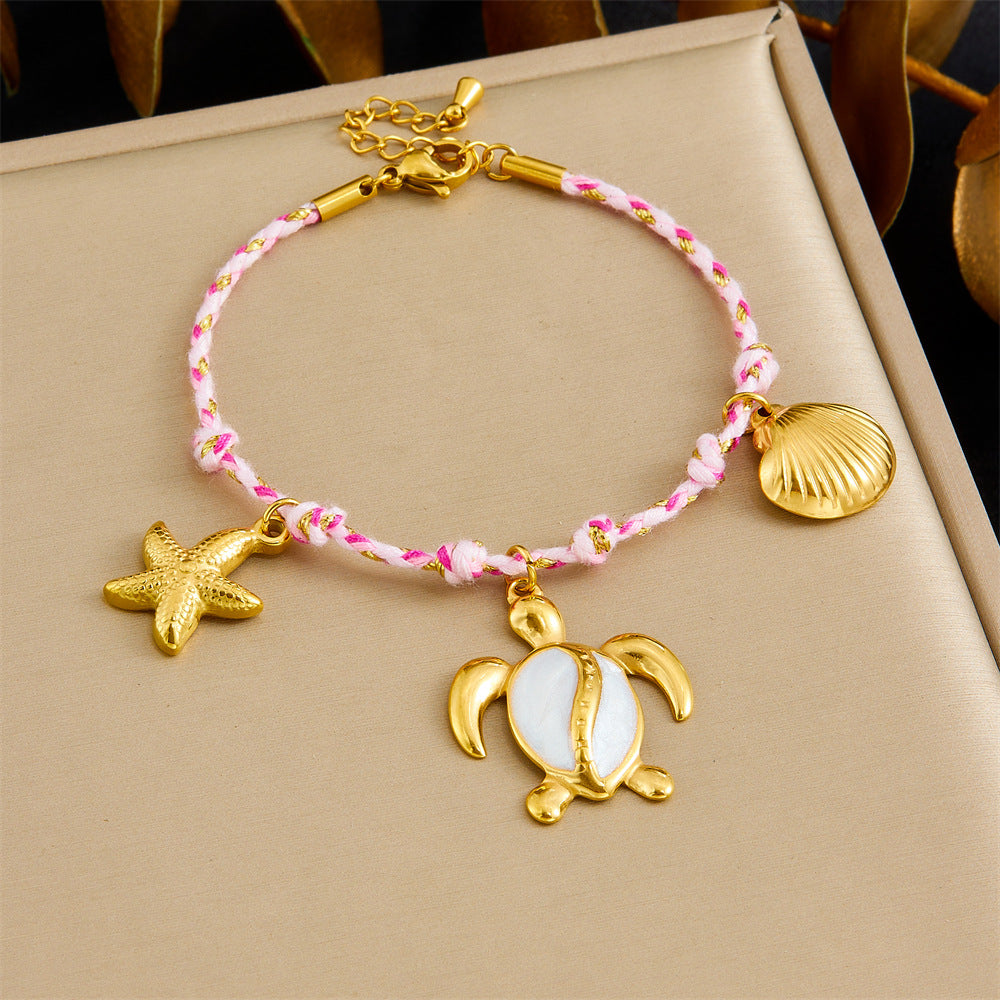 Bohemian Stainless Steel Plated Animal Pendant Bracelet with Turtle and Starfish Charms for Women