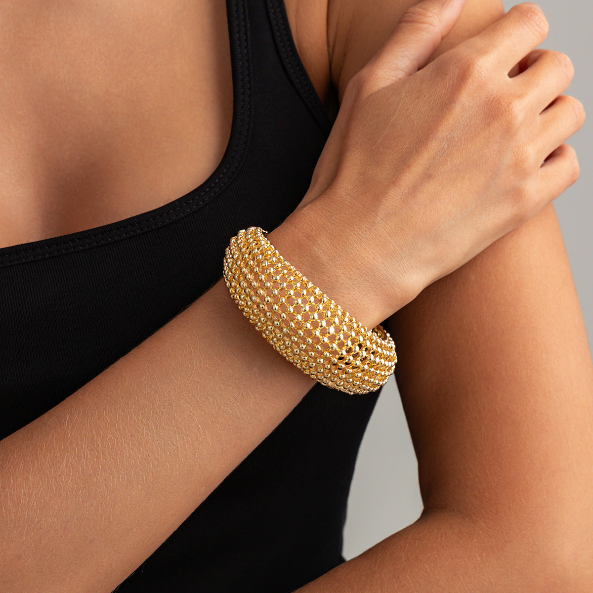 Vintage Geometric Hollow Weave Open Cuff Bracelet Zinc Alloy Plated Wide Bangle