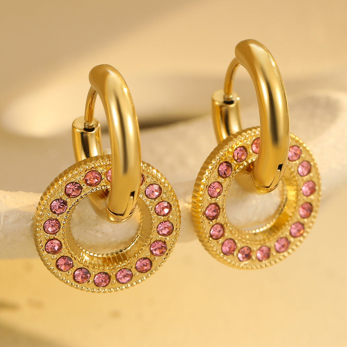 Pendientes de círculo geométrico de moda para mujer en acero inoxidable con acabado chapado