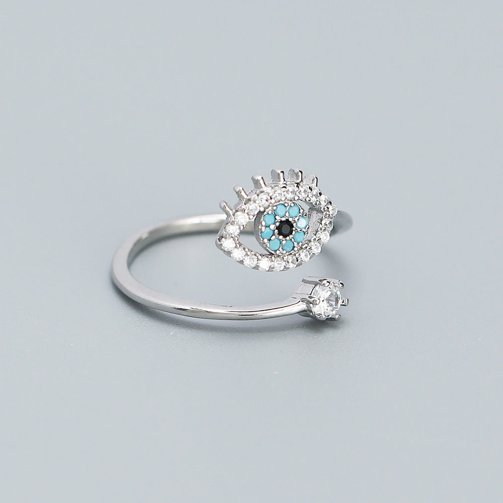 Anello regolabile aperto con placcatura in oro a forma di occhio di demone, in argento sterling 925, per dito indice, stile minimalista