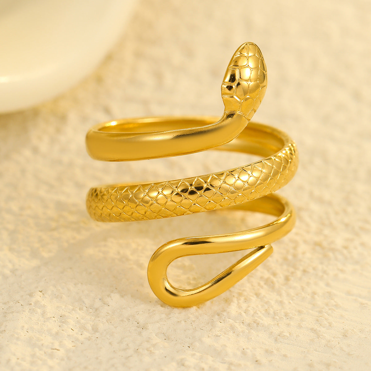 Minimalist Snake-Shaped Stainless Steel Ring with 18K Gold Plating for Women