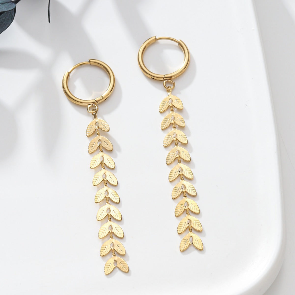 Fashionable Wheat Ear Shape Alloy Earrings with Plating Finish for Women Long Tassel Dangle Earrings
