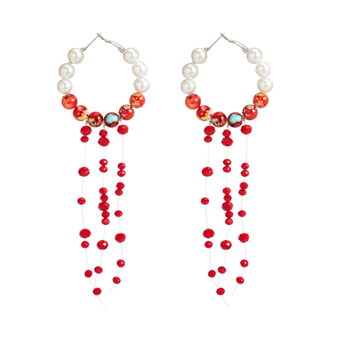 Pendientes góticos de perlas y cristal con borlas y detalles de cadena para mujer