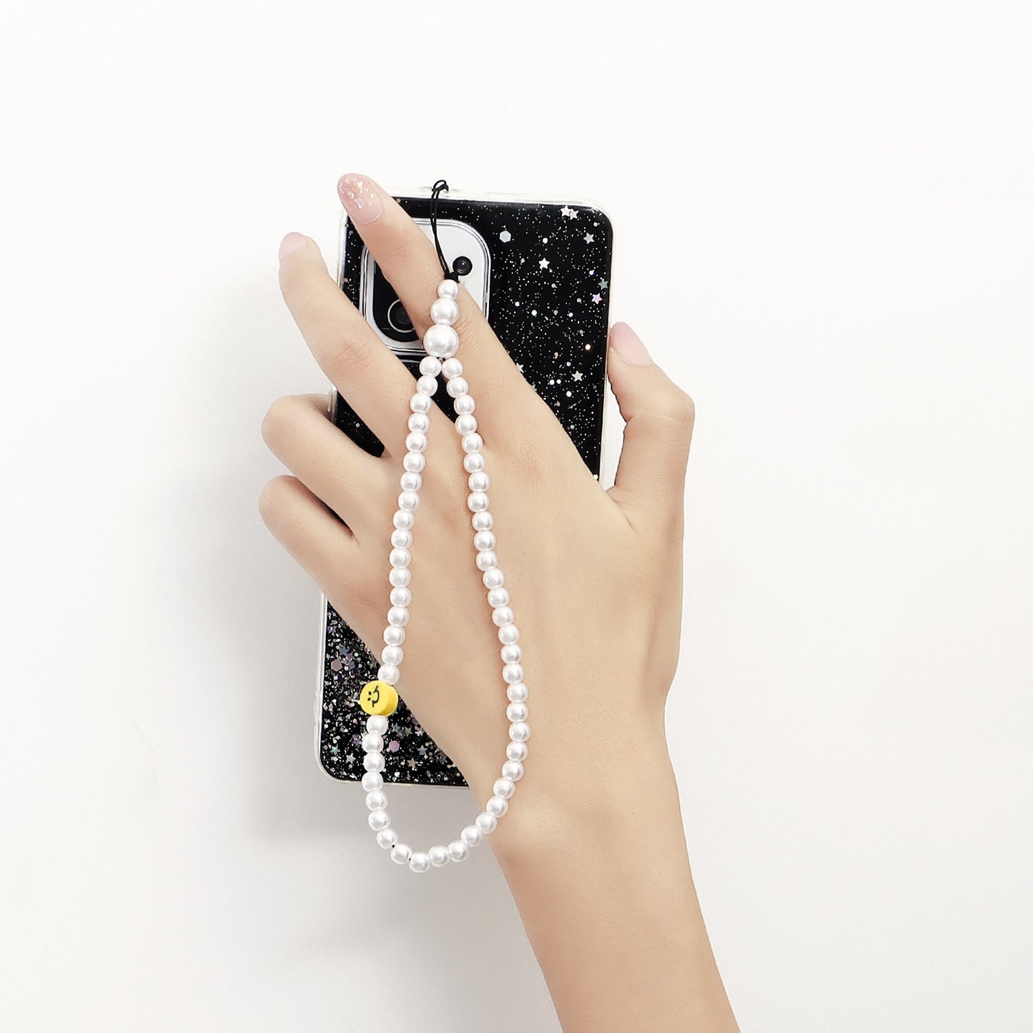 Sweet Yellow Smiley Face Imitation Pearl Alloy Phone Charm Strap
