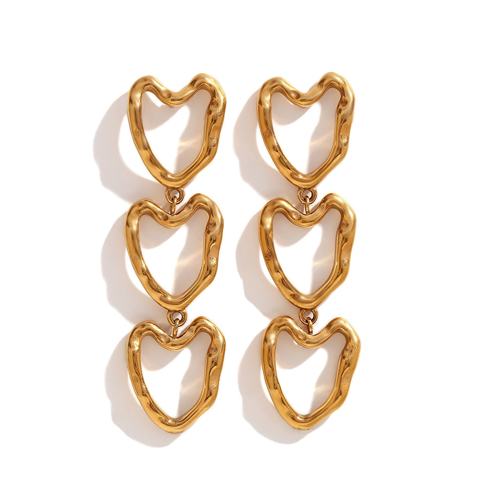 Orecchini pendenti da donna in acciaio inossidabile a forma di cuore vuoto, placcati in oro 18 carati, stile minimalista alla moda