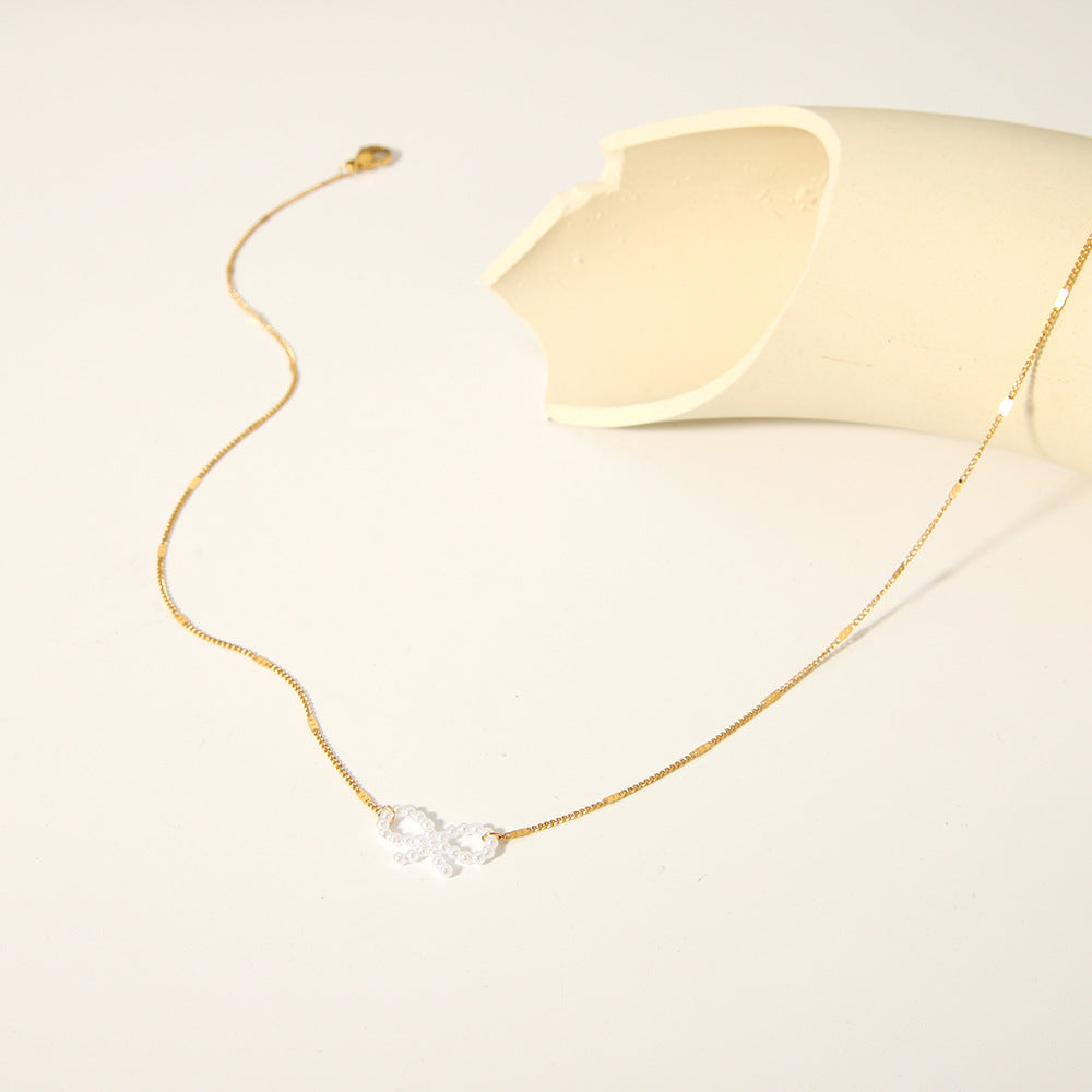 Minimalist Bowknot Clavicle Necklace in Stainless Steel with 18K Gold Plating for Women