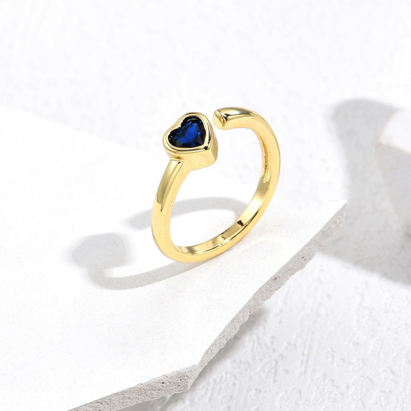 Minimalist Gold Plated Brass Heart Ring with Micro-inlay Cubic Zirconia for Women