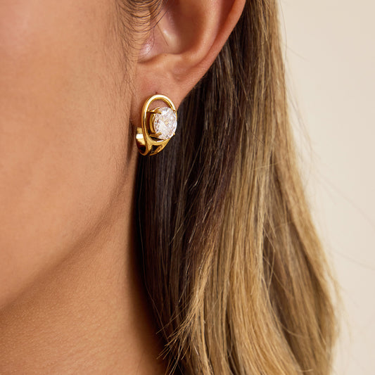 Orecchini geometrici in acciaio inossidabile con strass per donna, orecchini a lobo placcati di lusso per autunno e inverno