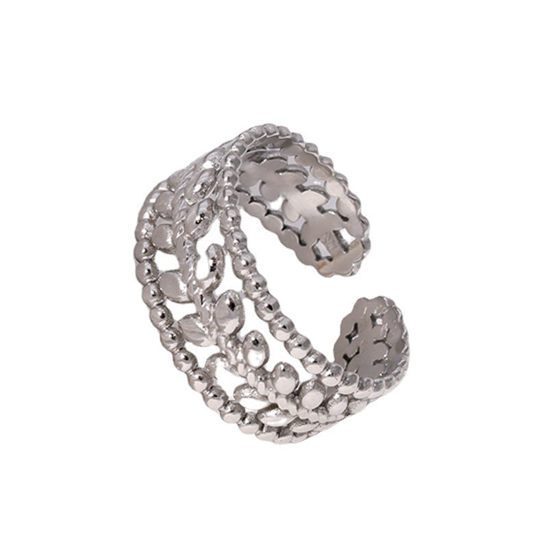 Anillo Minimalista de Acero de Titanio con Forma de Hoja para Mujer, Chapado en Oro de 18K y Banda Abierta Ajustable