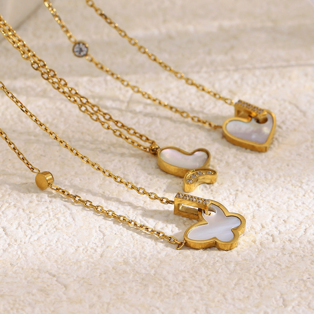 Sweet Elegant Heart Butterfly Stainless Steel Gold Plated Necklace for Women