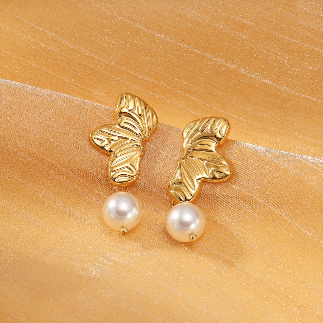 Orecchini Pendenti a Goccia in Acciaio Inossidabile con Perle e Finitura Placcata, Stile Vintage, da Donna