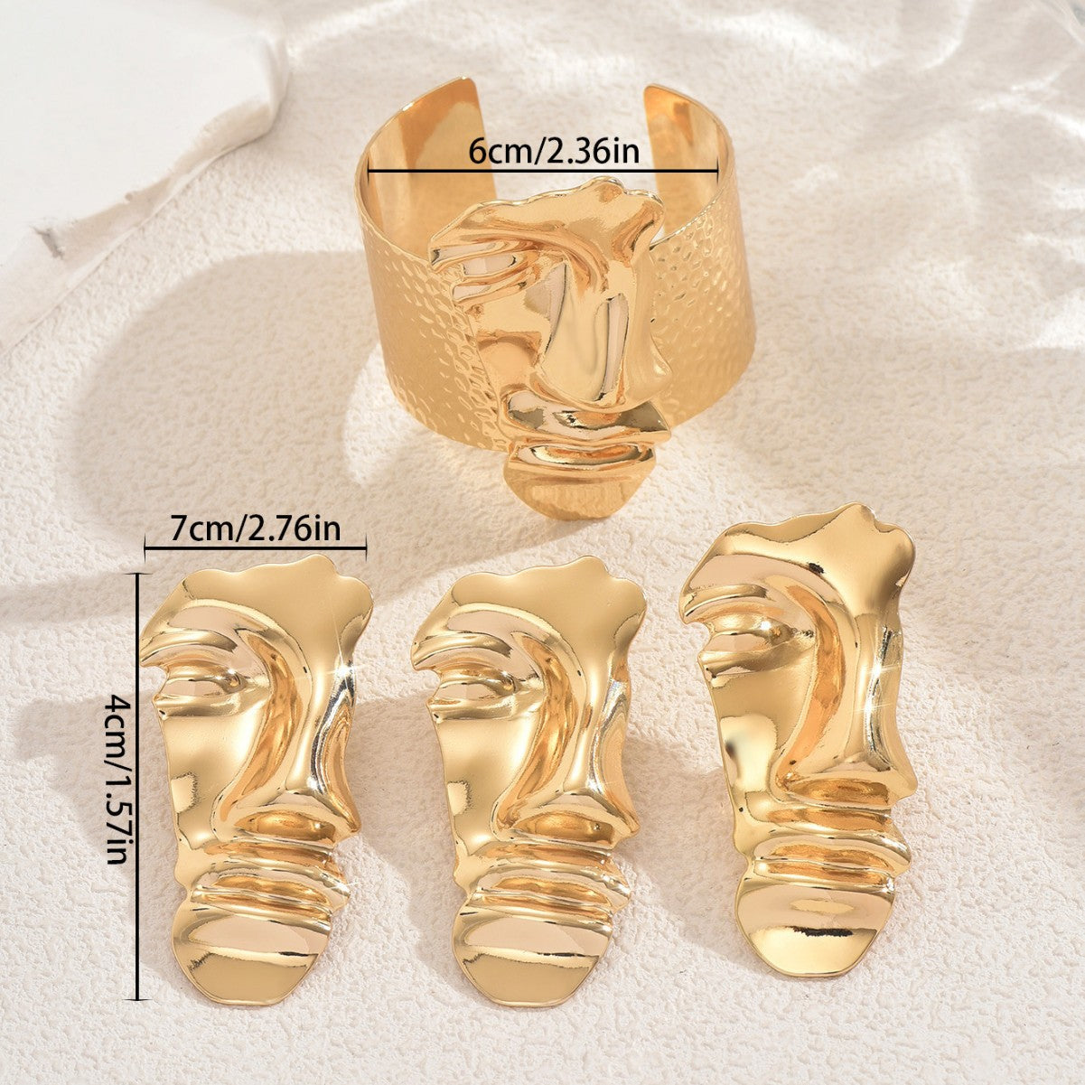 Orecchini, Anello e Bracciale in Lega da Donna con Design a Faccia Espressiva alla Moda, Motivo Geometrico e Finitura Galvanica