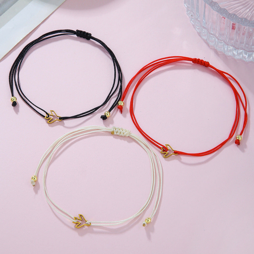 Bracciale intrecciato geometrico minimalista in acciaio inossidabile con ciondolo aereo per amici e coppie