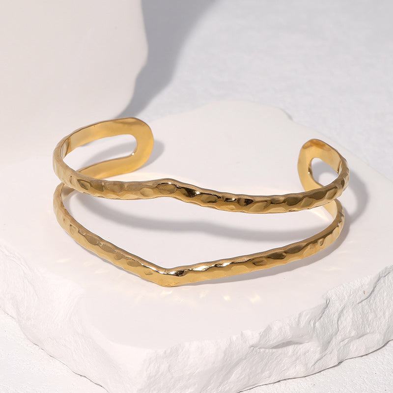 Minimalist Geometric Stainless Steel Bracelet with Plated Finish for Women, Hypoallergenic and Fade-Resistant