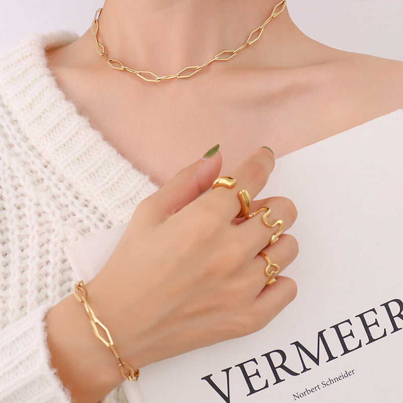 Set di collane a strati geometriche minimaliste in acciaio al titanio con placcatura in oro 18 carati da donna