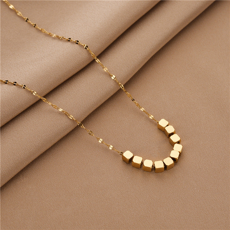 Fashion Geometric Square Pendant Necklace for Women Titanium Steel Plated Clavicle Chain Minimalist Sweater Chain