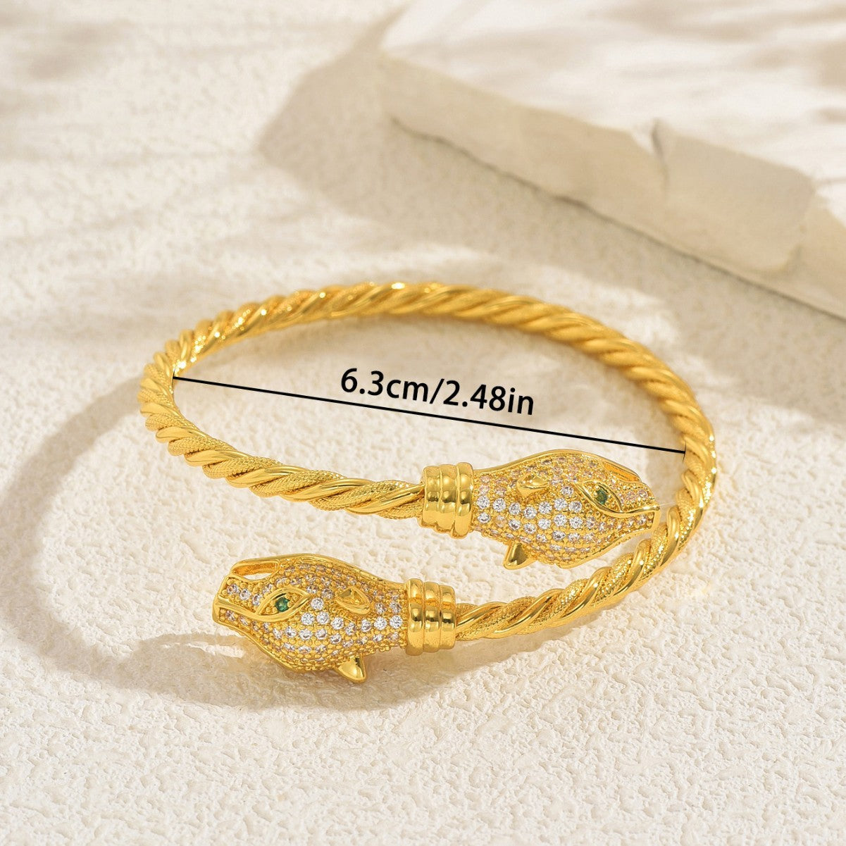 Fashion-Forward Snake-Shaped Copper Alloy Bracelet with Rhinestone Inlay for Women