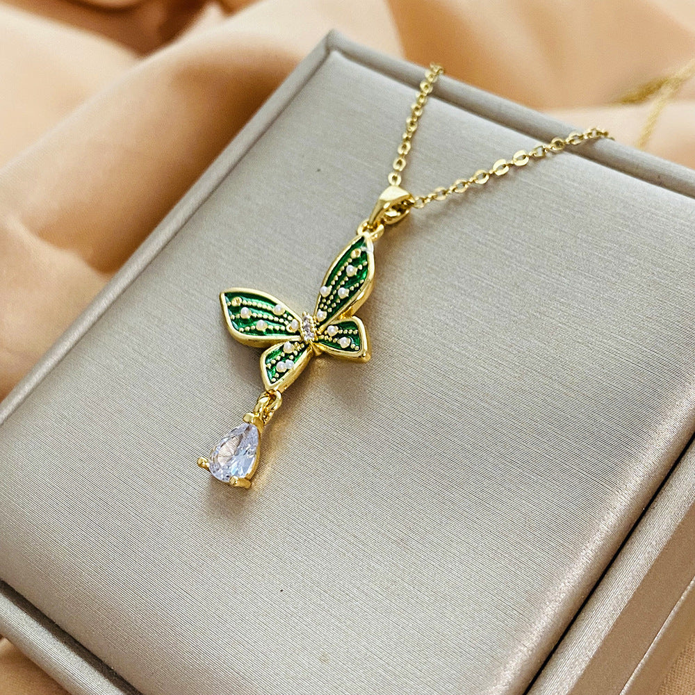 Collana Minimalista da Donna in Acciaio al Titanio a Goccia con Finitura Elettroplaccata e Catena a Maglie O