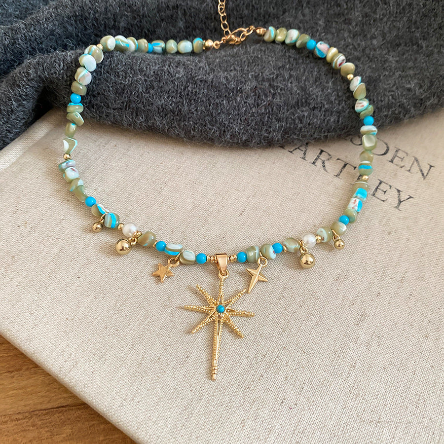 Collana Minimalista a Forma di Stella in Conchiglia Placcata Oro da Donna, Delicata Catena per Clavicole per Vacanze al Mare e Uso Quotidiano