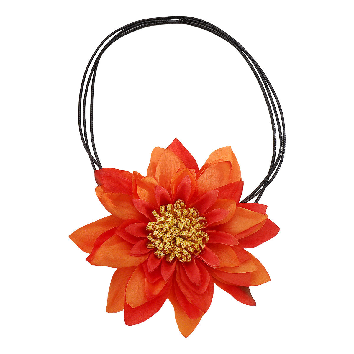 Collar floral de verano con flores de tela hechas a mano en cordón de cuero trenzado para mujer