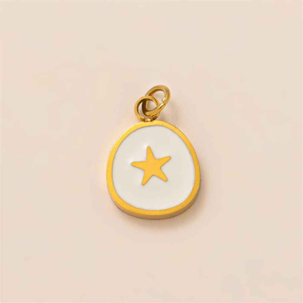Vintage 18K Gold Plated Stainless Steel Round Eight-Pointed Star Charm Bar PVD