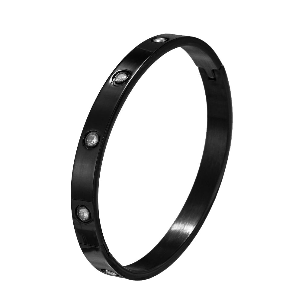 Casual Geometric Round Rhinestone Plated Titanium Steel Bracelet with Clasp