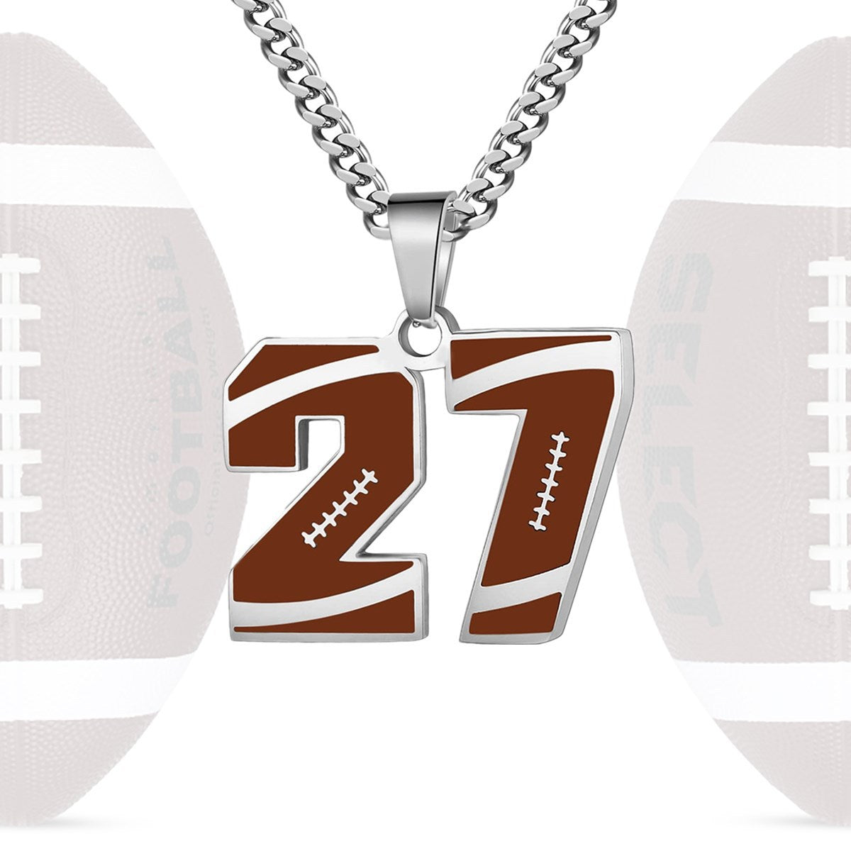 Motivational Football Number Pendant Necklace for Men in Stainless Steel with Polished Finish and Letter/Number Design