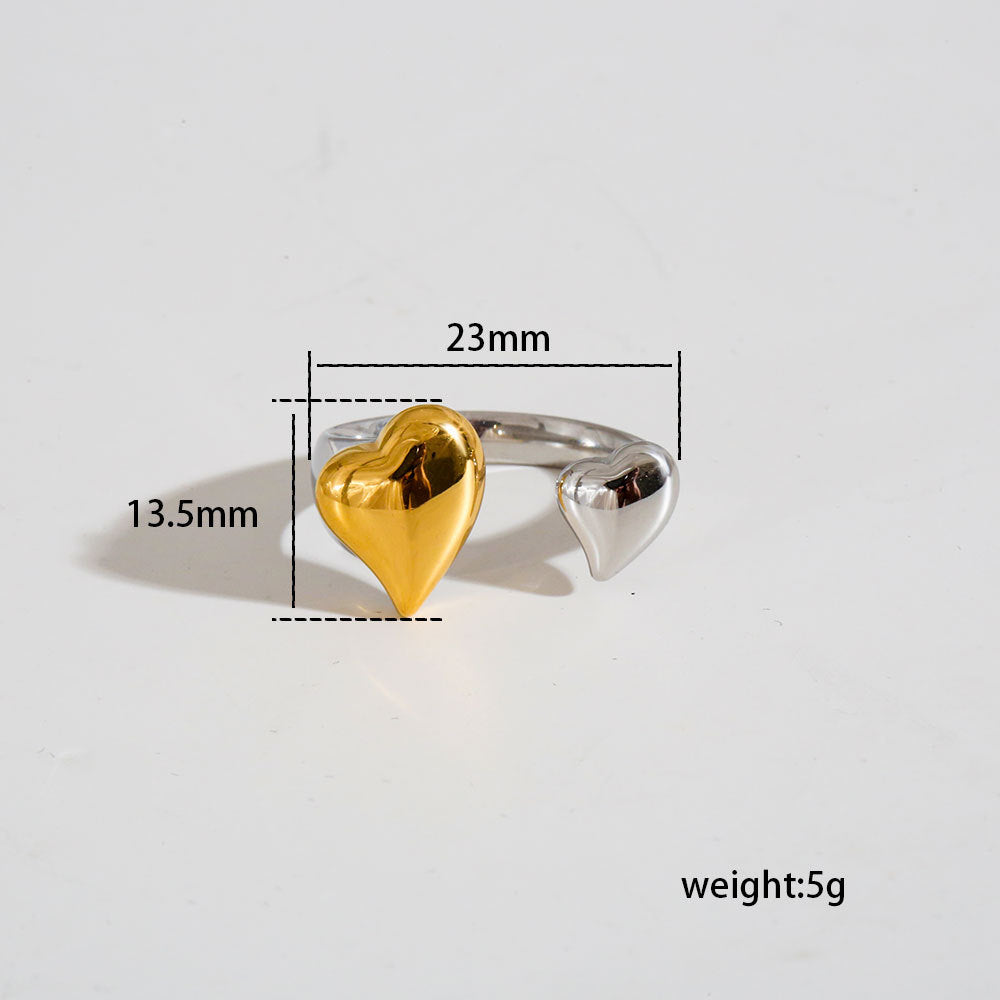 Conjunto de anillos abiertos minimalistas de acero de titanio con detalles de goteo y triángulo para mujer