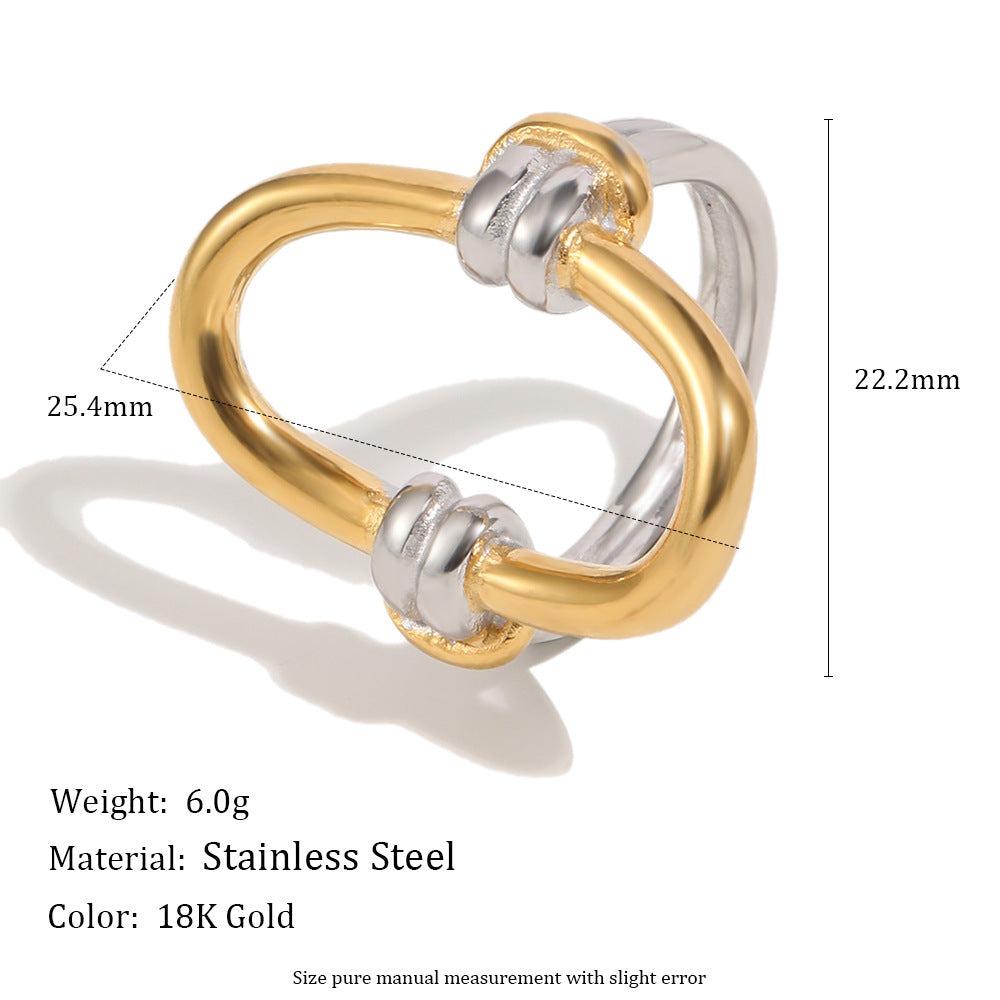Minimalist Elegant Geometric Knot 18K Gold Plated Stainless Steel Ring for Women