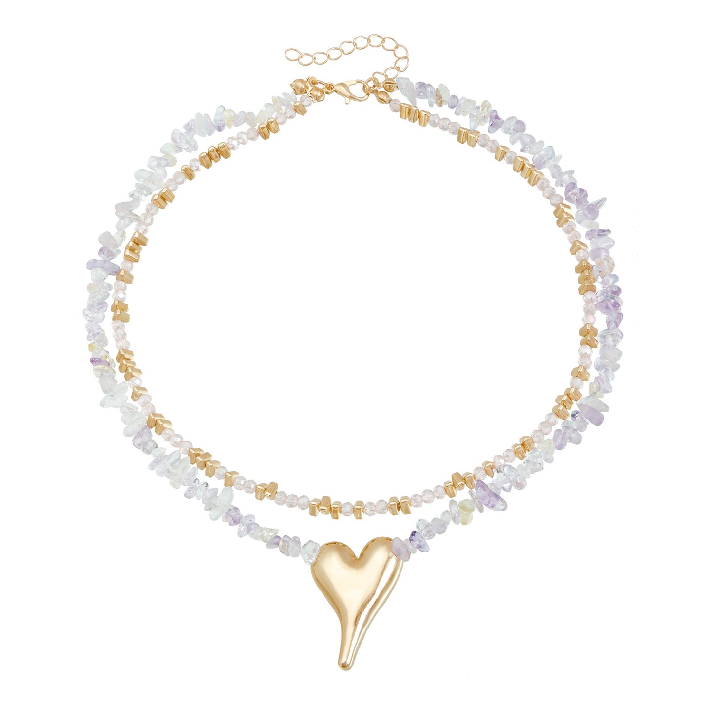 Fashionable Heart and Geometric Shape Alloy Pendant Necklace for Women with Plated Finish Locket Chain
