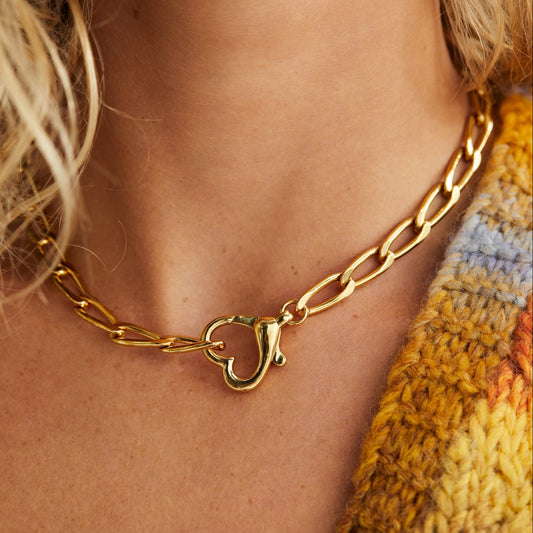 Minimalist Heart Musical Note Plated Brass Necklace with Clasp