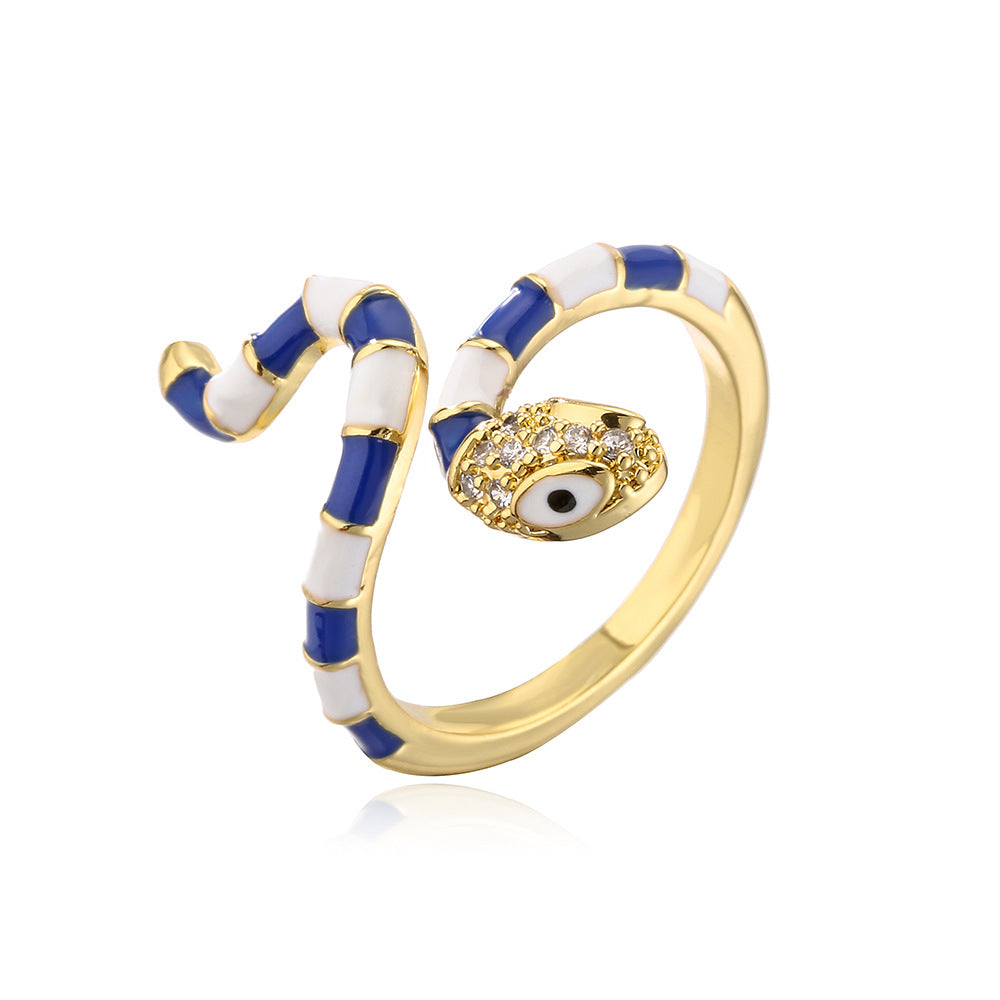Anello Serpente Geometrico Minimalista da Donna in Rame con Placcatura in Oro 18K e Intarsi in Zircone