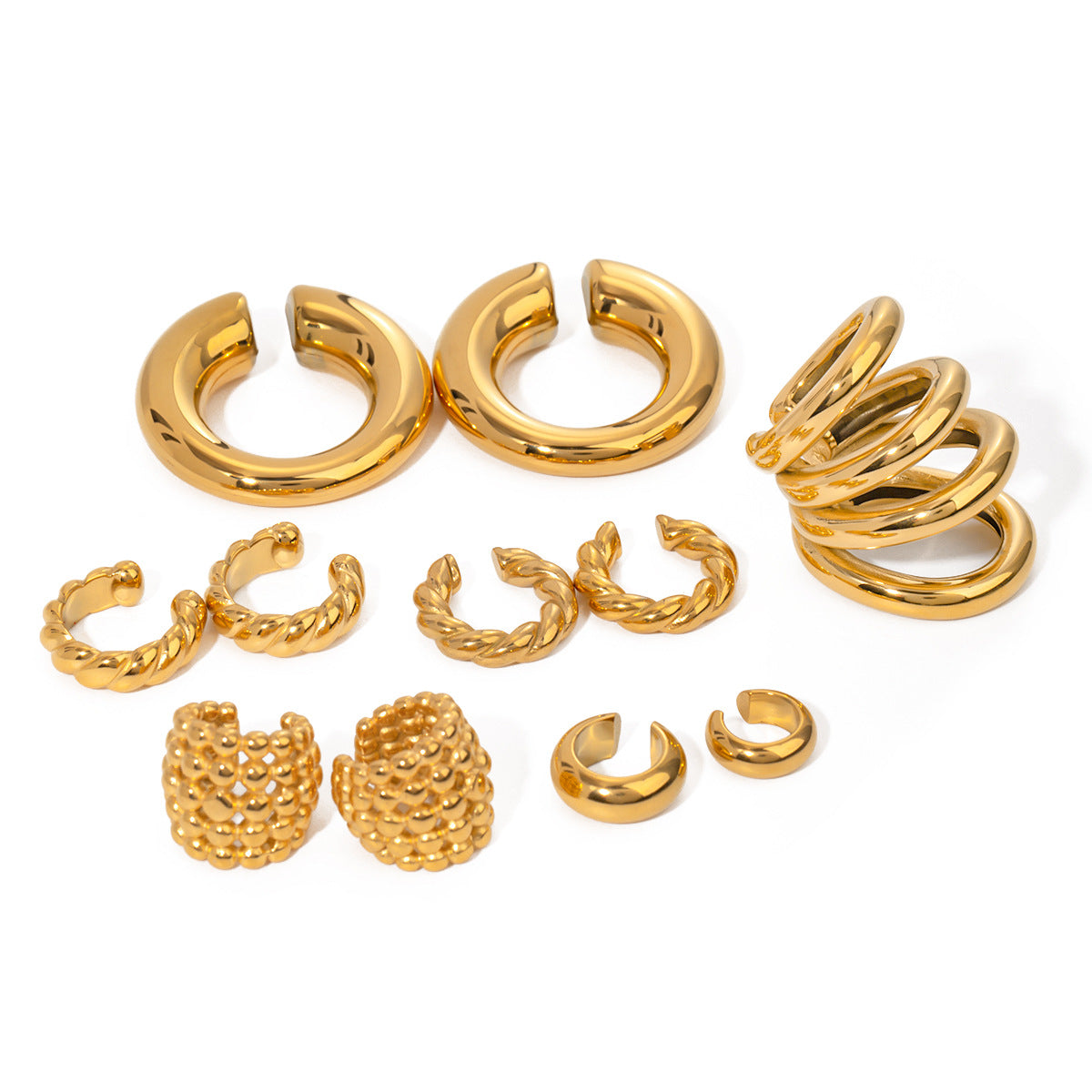 Minimalist Geometric Stainless Steel Ear Clips with 18K Gold Plating for Women