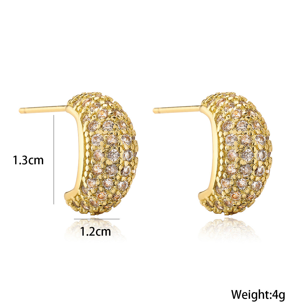 Minimalist Geometric Stud Earrings for Women with Copper Base and 18K Gold Plating, Micro-Paved Zircon Accent