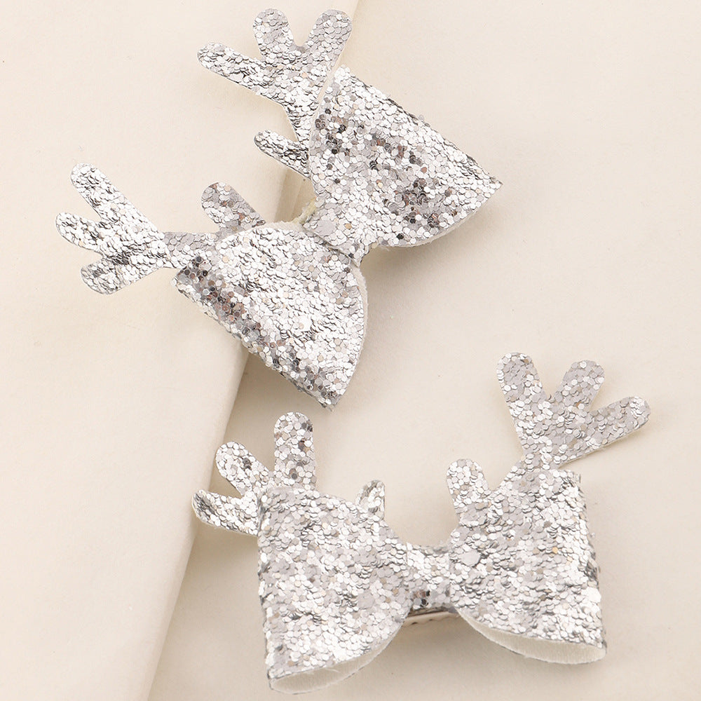 Set di Fermagli per Capelli Fatti a Mano a Forma di Fiocco per Bambine con Design a Orecchie di Cervo e Finitura Glitterata, Accessori per Capelli in Tessuto per Bambini dai 6 ai 10 Anni