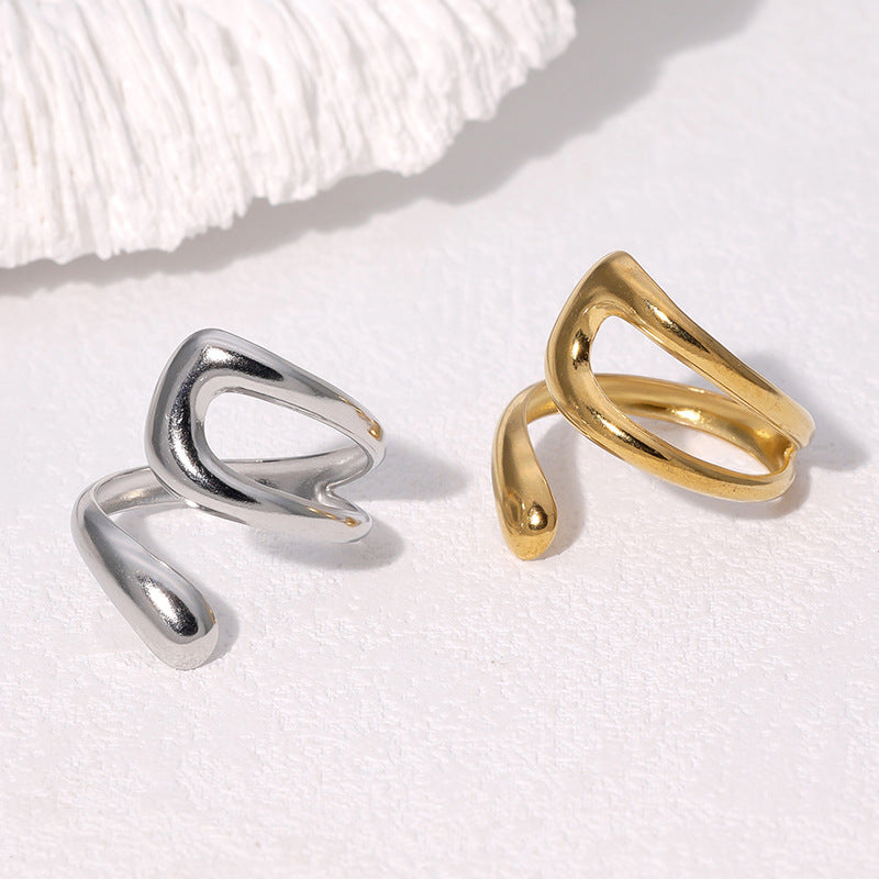 Minimalist Geometric Hollow Stainless Steel Adjustable Open Ring for Women with Plated Finish