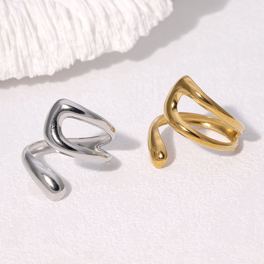 Minimalist Geometric Hollow Stainless Steel Adjustable Open Ring for Women with Plated Finish