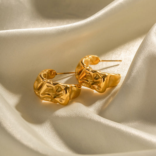 Vintage Geometric Stainless Steel Earrings with 18K Gold Plating for Women, Hypoallergenic Lava-Inspired Hoop Design
