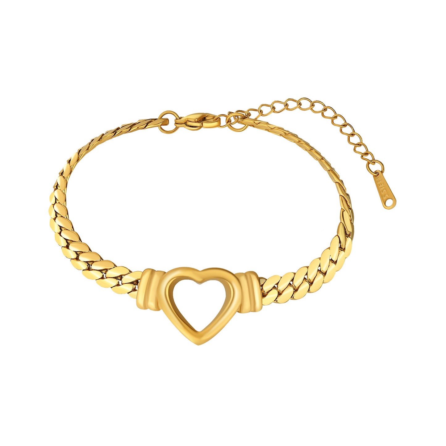 Elegante set collana e bracciale da donna in acciaio inossidabile placcato a forma di cuore