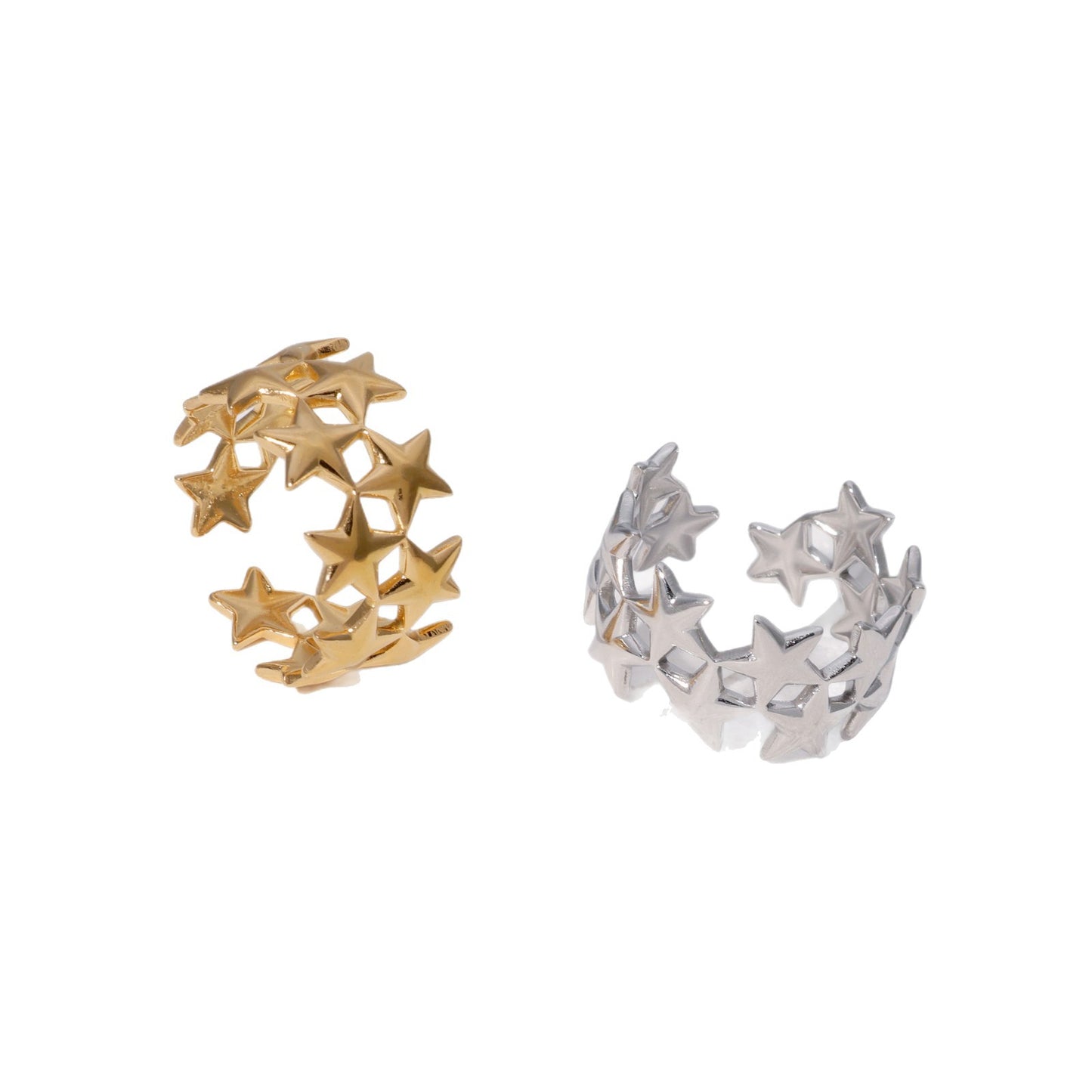 Anillo abierto vintage minimalista de acero inoxidable chapado en oro de 18 quilates con diseño de corazón, floral, geométrico y estrella para mujer