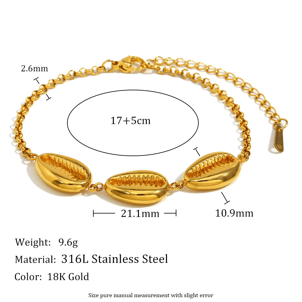 Bracciale da donna in acciaio inossidabile placcato oro 18 carati con guscio di abalone geometrico alla moda