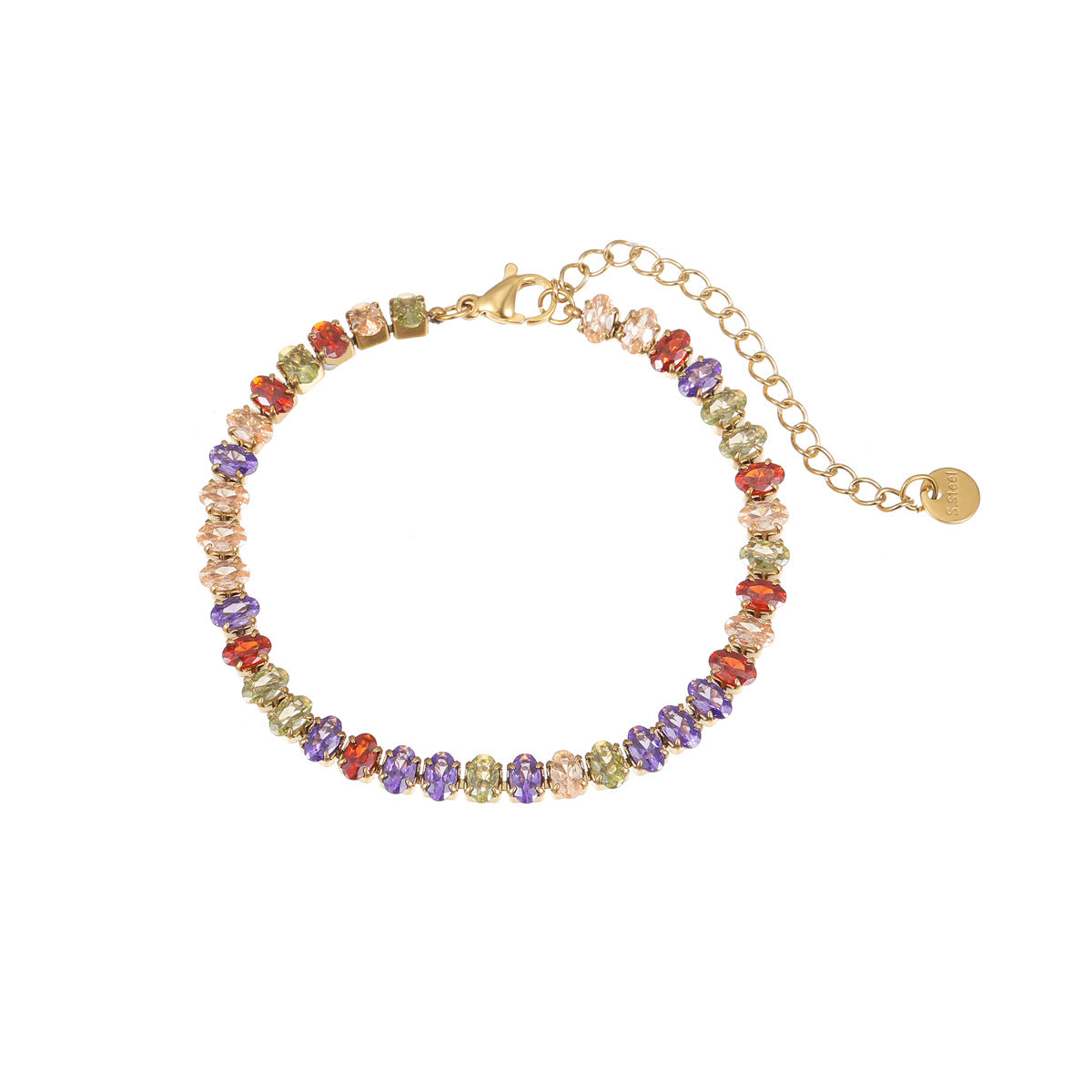 Pulsera geométrica ovalada de circonitas de acero inoxidable bañada en oro de 18 quilates a la moda para mujer