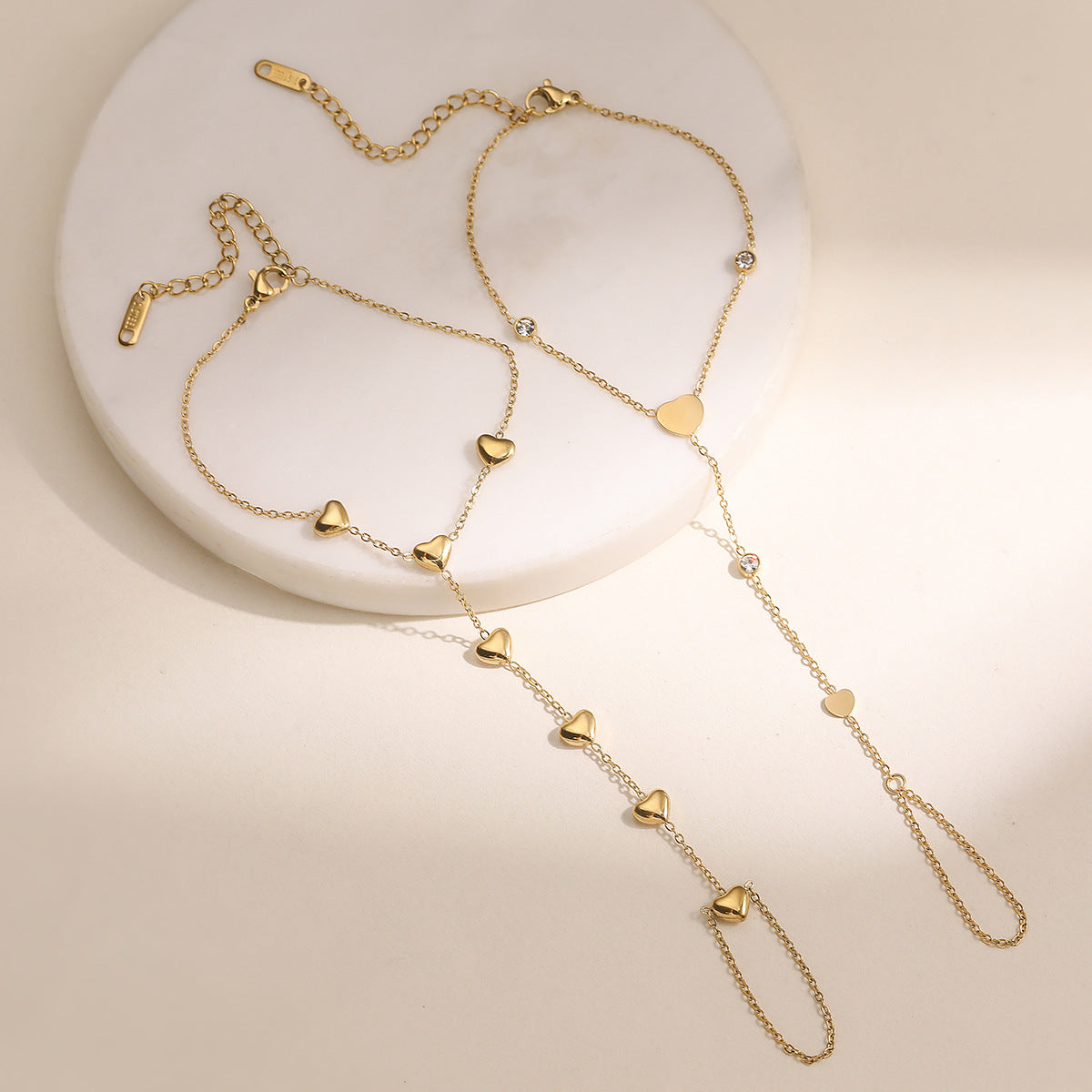 Minimalist 18K Gold Plated Heart Geometric Stainless Steel Hand Chain for Women