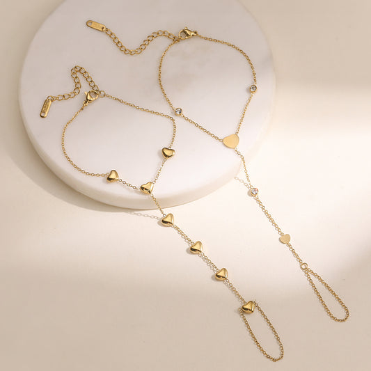Minimalist 18K Gold Plated Heart Geometric Stainless Steel Hand Chain for Women