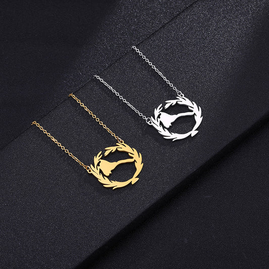 Collana con ciondolo etnico geometrico in acciaio inossidabile con finitura placcata da donna, gioielli per clavicola con catena a O